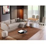 Pachet Mobila Coltar Morelia Crem + Masa Grand Stejar Auriu + 4 Scaune Grand Crem