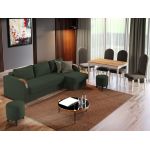 Pachet Mobila Coltar Morelia Verde + Masa Grand Stejar Auriu + 4 Scaune Grand Maro