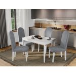 Pachet Mobila Coltar Bonito Turcoaz + Masa Grand Alba + 4 Scaune Grand Gri Deschis