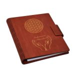 Agenda A5 din lemn personalizata, rosie, Piksel, Floarea vietii, 100 pagini si pix din lemn inclus