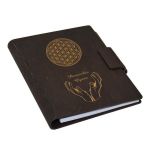 Agenda A5 din lemn Personalizata, Wenge, Piksel, Floare vietii, 100 pagini si pix din lemn inclus