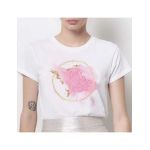 Tricou Dama Alb "Abstract Pink" Engros