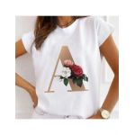 Tricou Dama Alb Alfabet litera "A" Engros