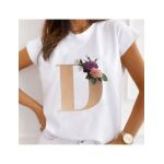 Tricou Dama Alb Alfabet litera "D" Engros