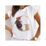 Tricou Dama Alb Alfabet litera "G" Engros