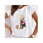 Tricou Dama Alb Alfabet litera "J" Engros