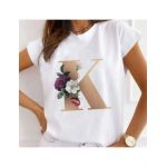 Tricou Dama Alb Alfabet litera "K" Engros