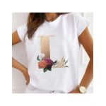 Tricou Dama Alb Alfabet litera "L" Engros