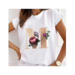 Tricou Dama Alb Alfabet litera "M" Engros