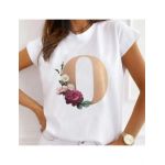Tricou Dama Alb Alfabet litera "O" Engros
