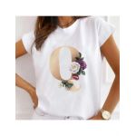 Tricou Dama Alb Alfabet litera "Q" Engros