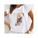 Tricou Dama Alb Alfabet litera "T" Engros