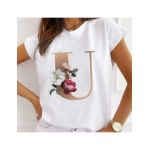 Tricou Dama Alb Alfabet litera "U" Engros