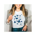Tricou Dama Alb "Blue Butterflies" Engros