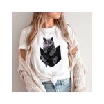 Tricou Dama Alb "British Grey Cat" Engros