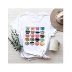 Tricou Dama Alb "Coffee Cups" Engros