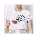 Tricou Dama Alb "Colorful Butterflies" Engros