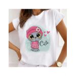 Tricou Dama Alb "Cute Cat" Engros