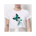 Tricou Dama Alb "Emerald Butterflies" Engros