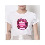 Tricou Dama Alb "Glam Lips" Engros