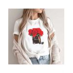 Tricou Dama Alb "Glam Roses" Engros