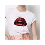 Tricou Dama Alb "Glamour Lips" Engros