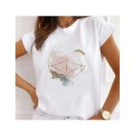 Tricou Dama Alb "Gliter Heart" Engros