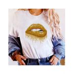 Tricou Dama Alb "Golden Lips" Engros