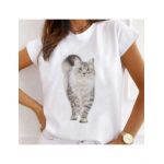 Tricou Dama Alb "Gray Cat" Engros