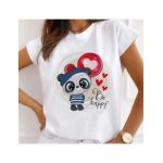Tricou Dama Alb "Happy Panda" Engros
