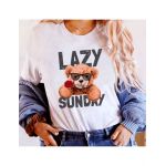 Tricou Dama Alb "Lazy and sweet" Engros