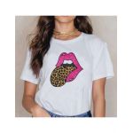 Tricou Dama Alb "Leo Lips" Engros