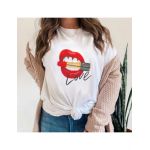 Tricou Dama Alb "Love Lips" Engros