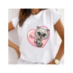 Tricou Dama Alb "Meow Heart" Engros