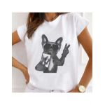 Tricou Dama Alb "Photo Pug" Engros