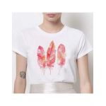 Tricou Dama Alb "Pink Feathers" Engros