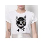 Tricou Dama Alb "Pirate Cat" Engros