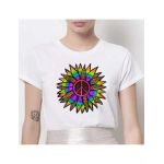 Tricou Dama Alb "Rainbow Flower" Engros