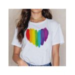 Tricou Dama Alb "Rainbow Heart" Engros