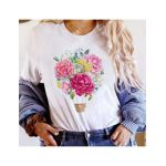 Tricou Dama Alb "Sky Flowers" Engros