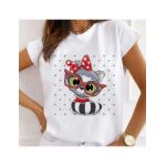 Tricou Dama Alb "Smiling Raccon" Engros