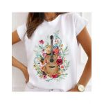 Tricou Dama Alb "Sound of Flowers" Engros