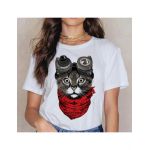 Tricou Dama Alb "Steampunk Cat" Engros