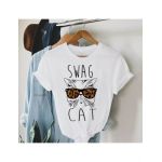 Tricou Dama Alb "Swag Cat" Engros