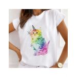 Tricou Dama Alb "Unicorn Cat" Engros