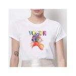 Tricou Dama Alb "Vogue Cartoon" Engros