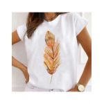 Tricou Dama Alb "Watercolor Feather" Engros