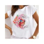 Tricou Dama Alb "Watercolor Fish Flowers" Engros