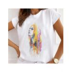 Tricou Dama Alb "Watercolor Girl" Engros