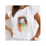 Tricou Dama Alb "Watercolor Lion" Engros